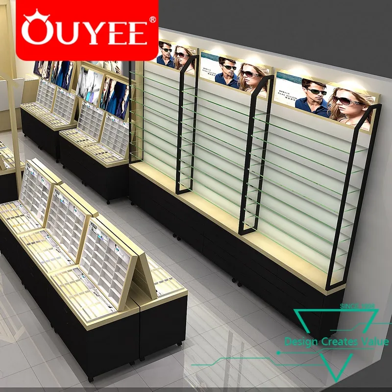 Mostrador de vidro aço móveis loja varejo, exibição de vidro de aço vidro óculos de sol para decoração da loja óptica