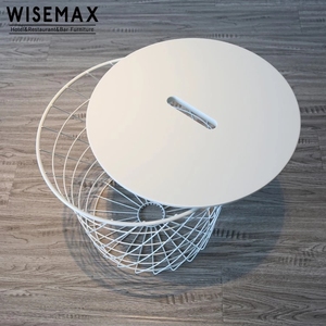 WISEMAX FURNITURE Modern Design Living Room Furniture <strong>Mdf</strong> Top Iron Metal Side Drum Storage Coffee <strong>Table</strong> <strong>Set</strong> for Sale - Product Image 5