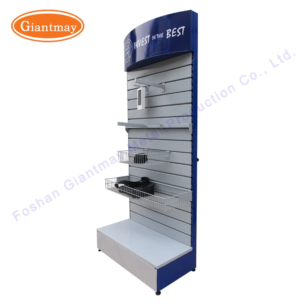 Voor opknoping hardware tool winkel tentoonstelling metalen slatwall vloer display stand plank