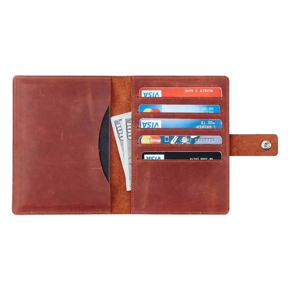 Passport Cover with Lock Button Crazy Horse  Cheap Leather Passport Holder  Custom travel leather passport