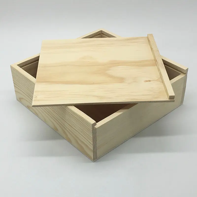 Plain pine wood photo box custom gift box packaging wooden box with sliding lid