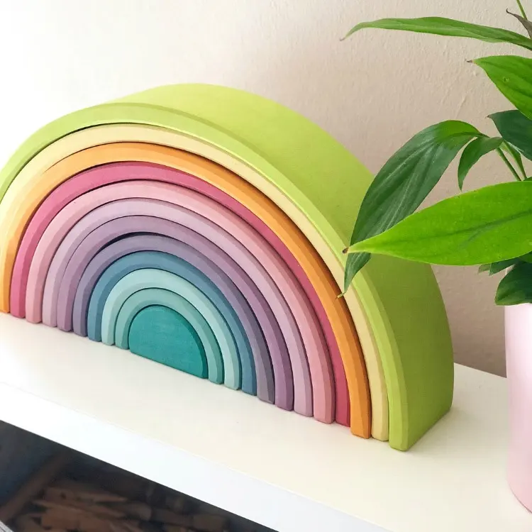 Yunhe Educatief Houten Regenboog Blokken Kleurrijke Grote Bouwstenen Spel