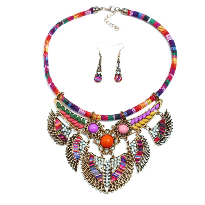 Conjunto de collar y pendientes tribal para mujer, conjunto de Gargantilla y pendientes de joyería India Vintage