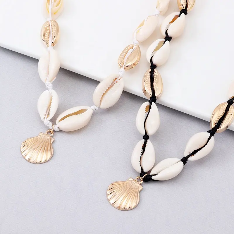 Hot selling Handmade Boho Design Adjustable Braided Cowrie Shell Necklace For Women Shell Pendant Necklace Sea Jewelry Gifts