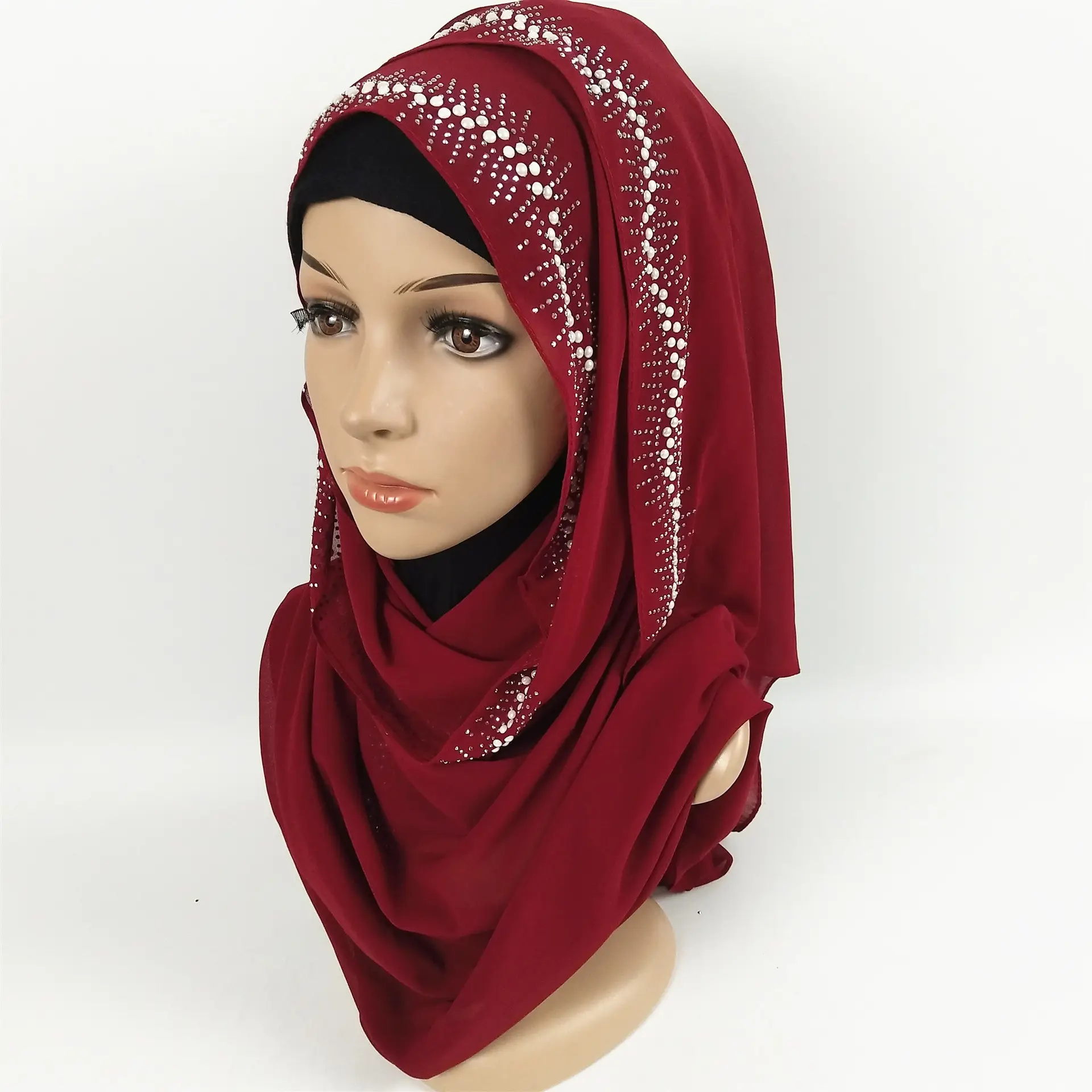 Plain most beautiful chiffon hijab scarf shawl with Diamond