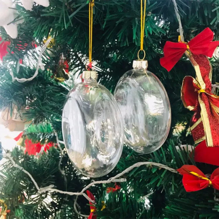 Bola transparente para decoração de natal, enfeite de disco de vidro transparente para pendurar na árvore de natal