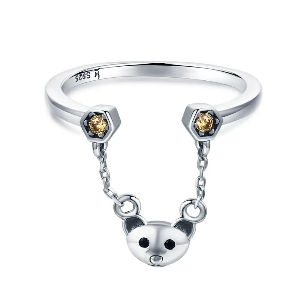 BAGREER SCR307 a buon mercato cz pietra orso testa a forma di ciondolo ciondolo catena nappa gioielli in argento Sterling 925 anello da donna