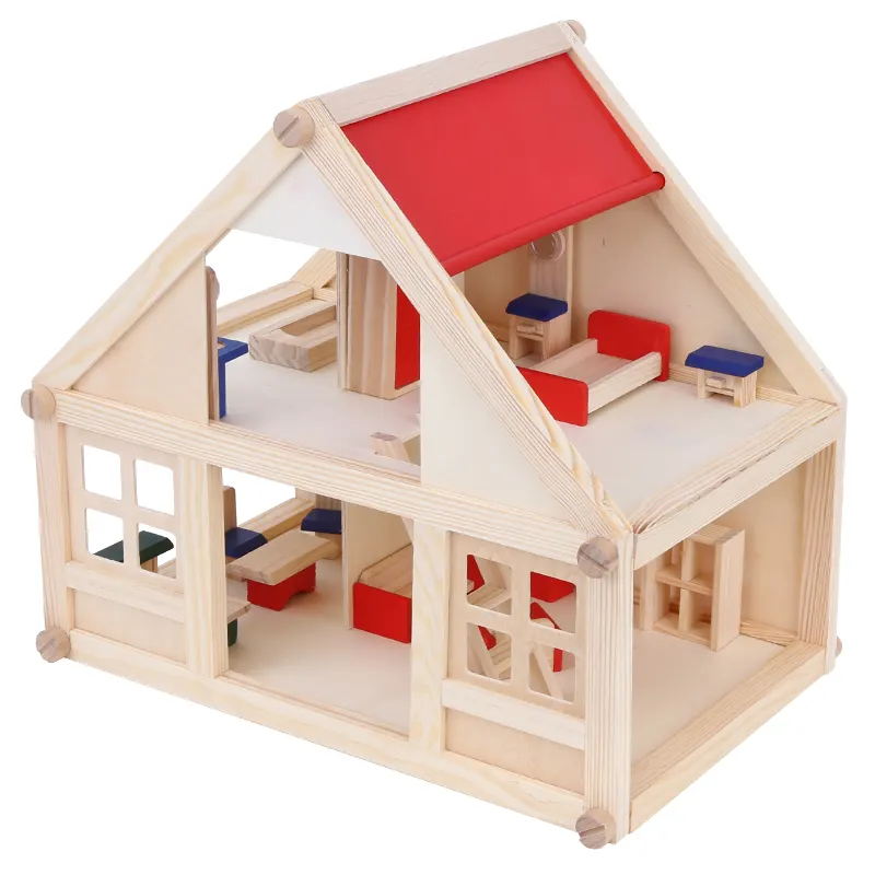 Venda quente de madeira doll house com móveis a cena de simulação brinquedos educativos para crianças