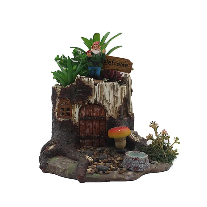 Resina artificiale di figura della casa di fiori di piante succulente giardinaggio vasi con gnome e funghi