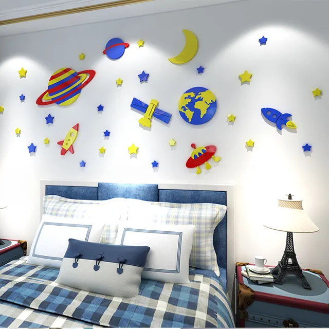 Autocollants espace universel pour enfants, étiquette dessin animé, étoile, décor de chambre de bébé, décoration murale pour la maternelle