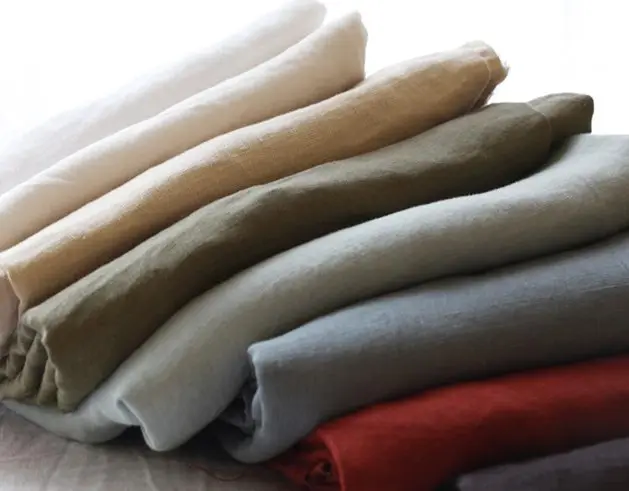 Venta al por mayor, tejido de lino puro 100 lavado de color sólido para sábana de cama