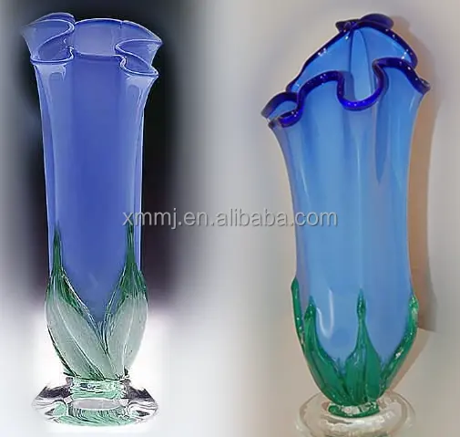 Chine Zibo soufflé à la main artisanat d'art coloré cylindre en verre de murano grands vases en verre bleu