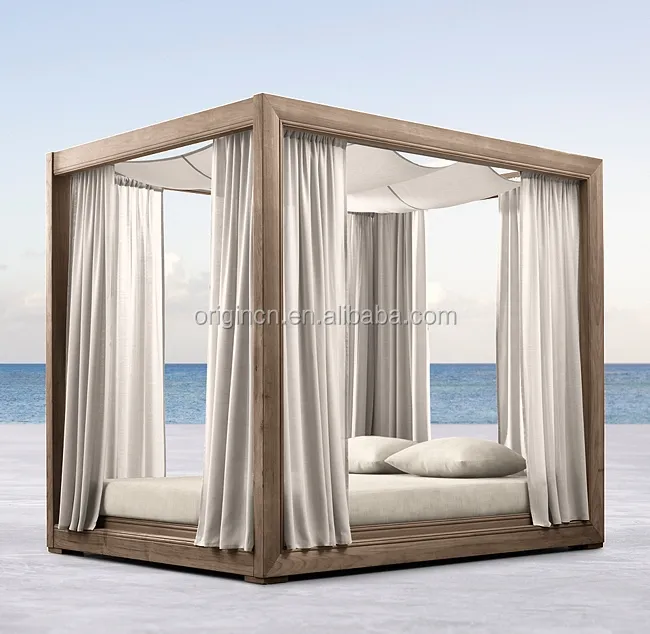 Diseño de lujo Muebles de exterior Playa Cortina resistente a la intemperie Daybed King Size Delicadas camas de madera de teca