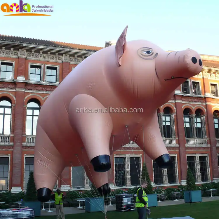 Anunciando o balão de hélio rosa porco voador inflável gigante para a venda