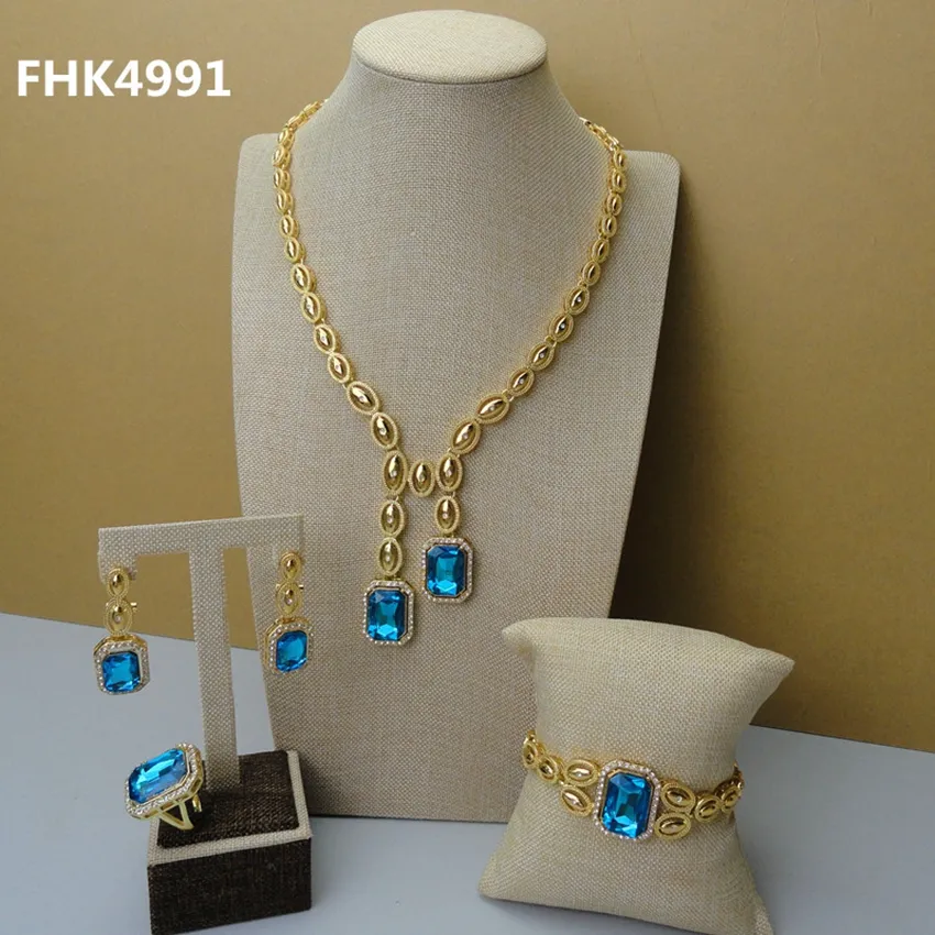 Conjunto de joias estilo africano, conjunto de joias para mulheres dubai 18k banhados a ouro fhk4991 2019