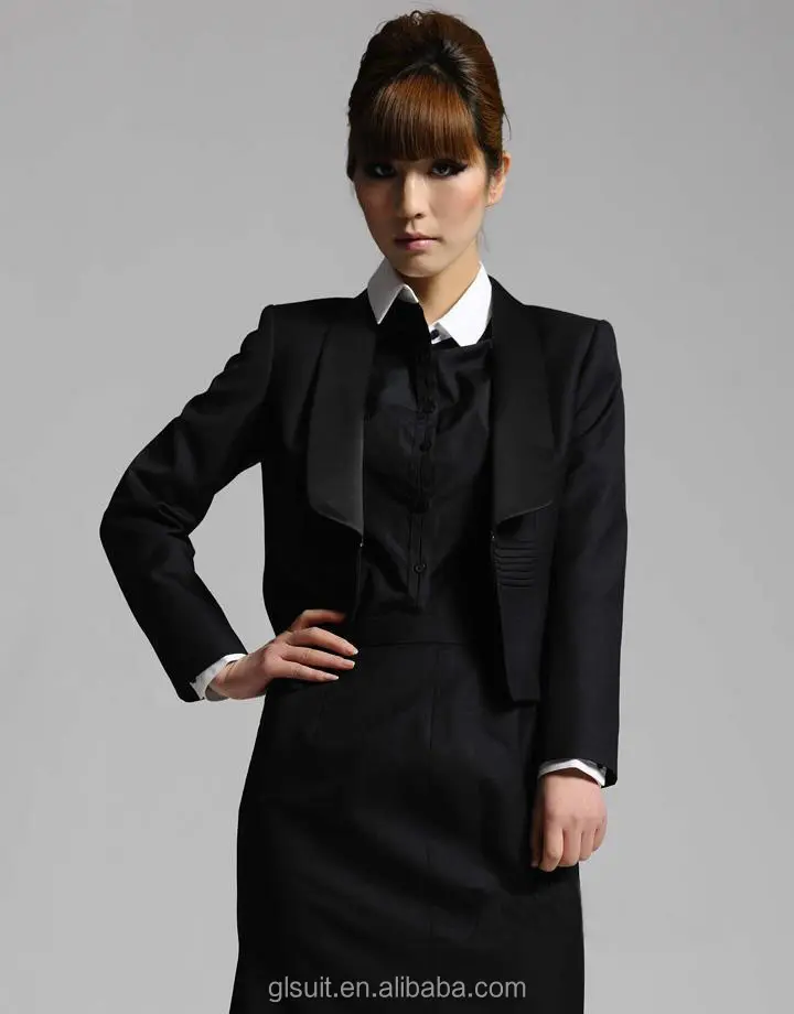 Shawl lapel T/R black women office uniform style