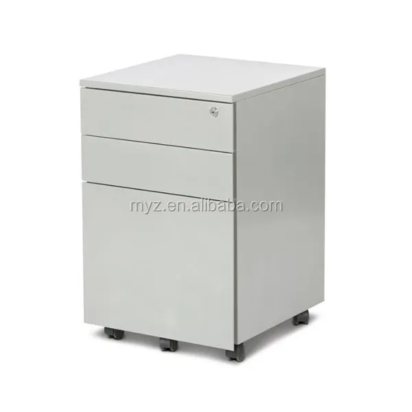 Mueble de oficina de acero con pedestal móvil de metal, 3 cajones, archivador, armario con cerradura, archivador móvil