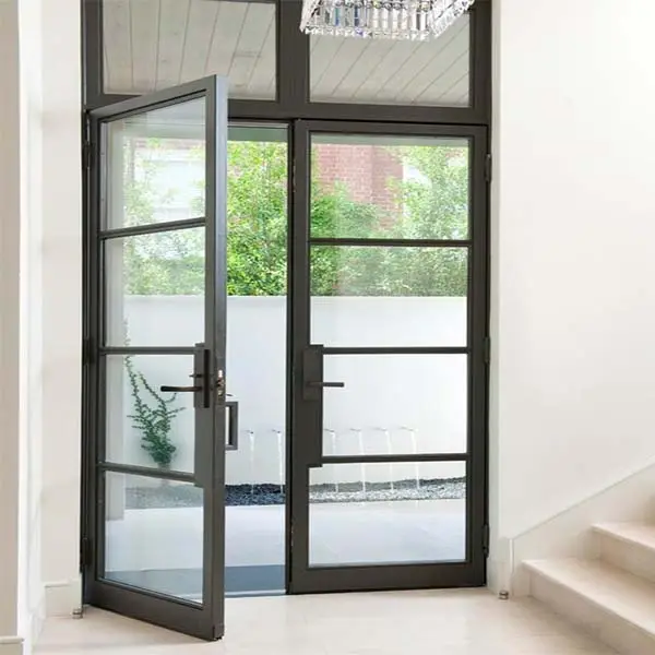 Sécurité américaine Porte d'entrée battante en aluminium Porte en fer forgé Porte intérieure en fer design Porte française en fer forgé