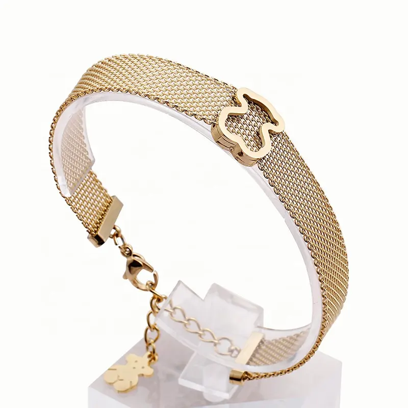 Cheap Bear Charm Jewellery Bracelet Adjustable 18K Gold Women's Mesh Bracelet