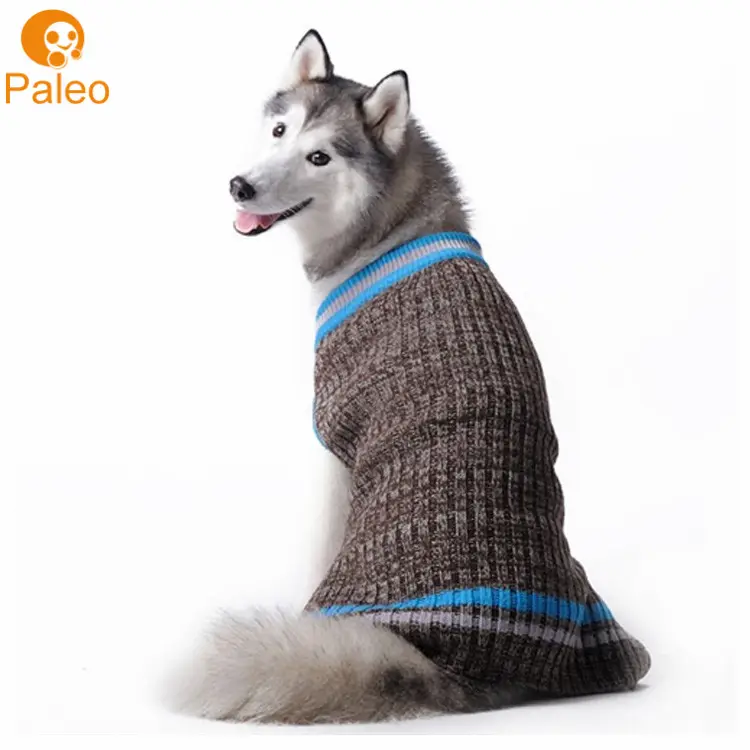 Vêtements pour animaux de compagnie Paleo personnalisé hiver chaud grand chien pull en tricot vêtements pour animaux grande taille rayé chien pull pulls