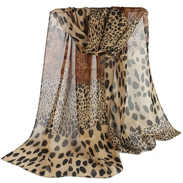 Écharpe en mousseline de soie imprimée personnalisée à la mode, écharpe imprimée léopard animal pour femmes