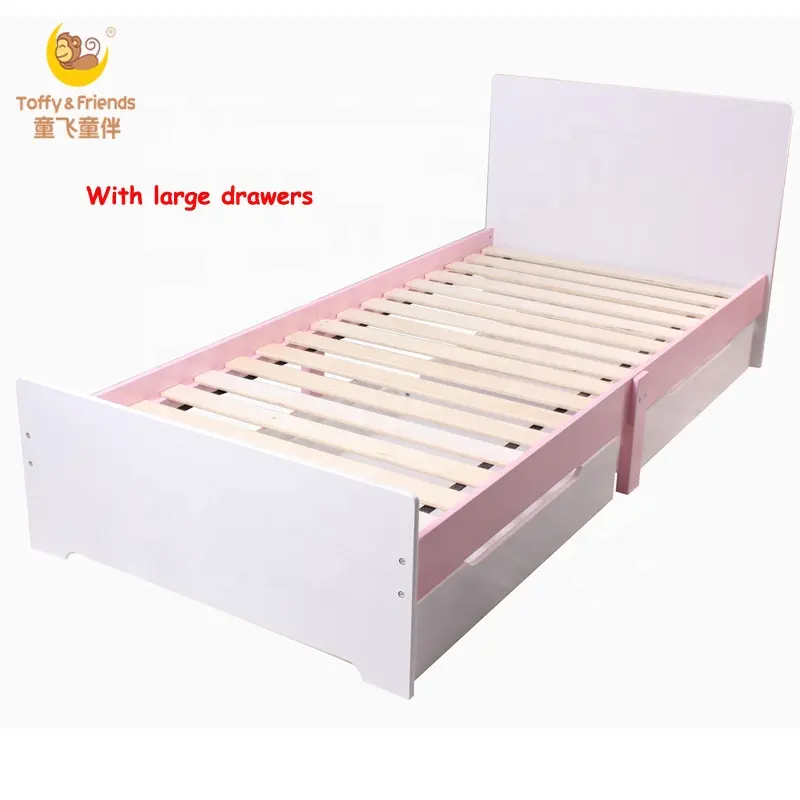 Toffy y amigos adolescente de cama de madera de cama con cajones blanco rosa