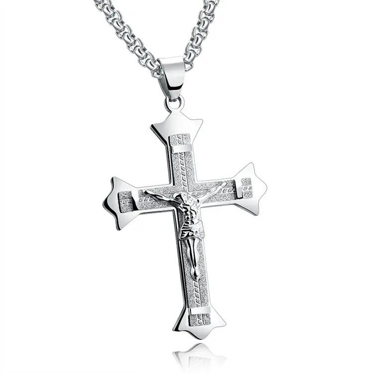 Moda Gotico Acciaio inossidabile 316L Religiosa Cattolica Nostro Padre Gesù Croce Dog Tag Pendant Per Fede Gesù