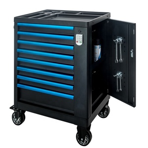带锁车间的8个抽屉钢蓝色工具手推车车库滚动工具柜箱 - Product Image 1