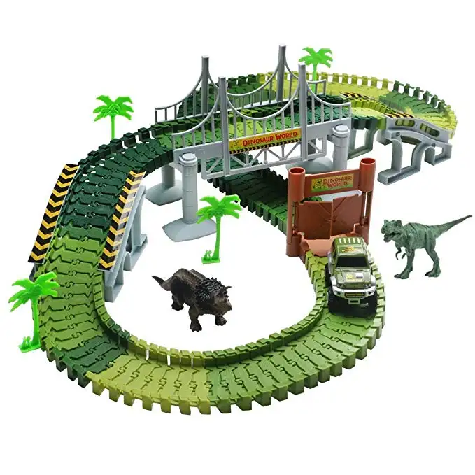 Dinosauro Pista Dinosaur World Ponte Creare UNA Strada 142 Pezzi Auto Giocattolo E Flessibile Riproduzione di un Brano Set Auto Giocattolo