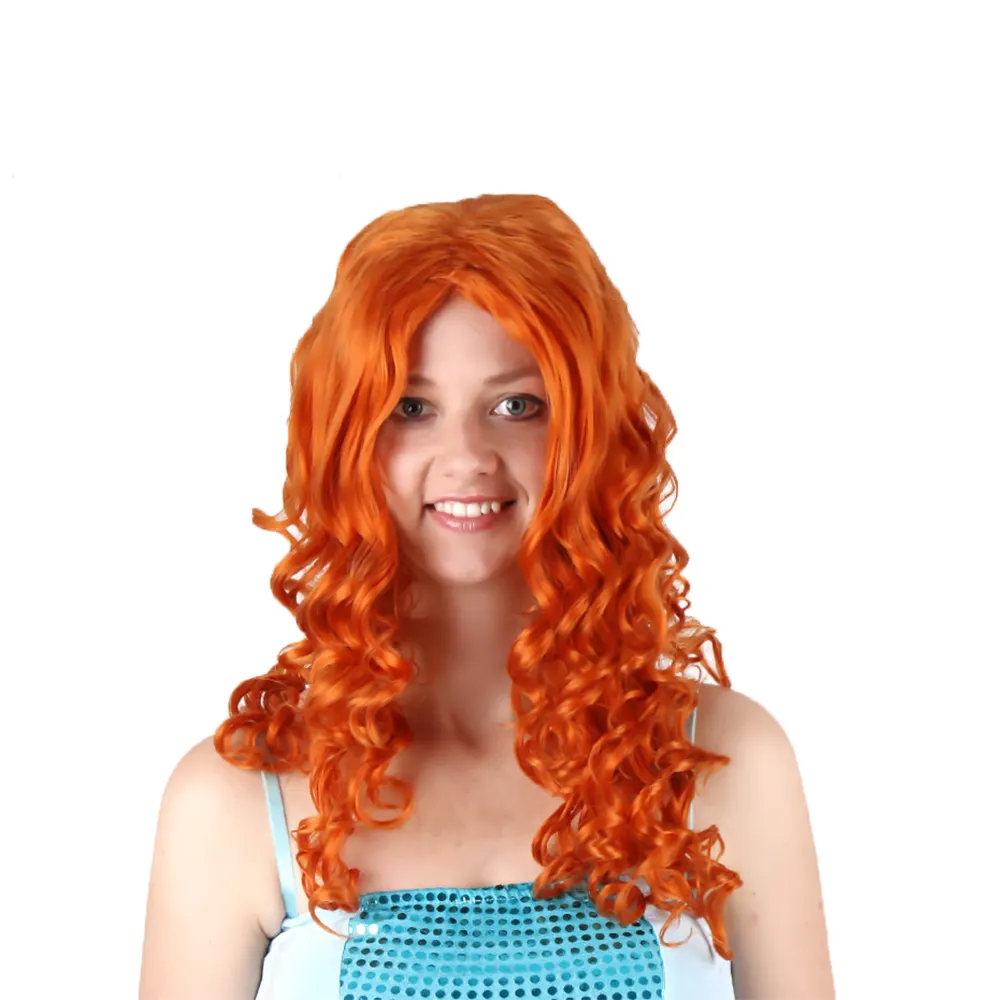 Wig Cosplay Panjang Sintetis Merida Oranye Wig Cosplay