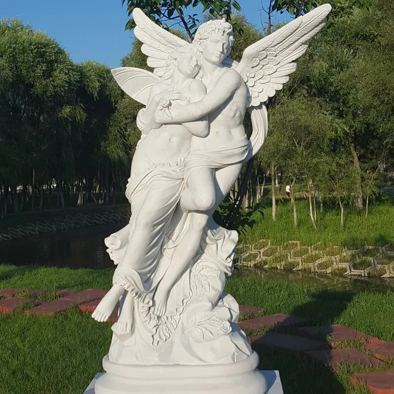 Giardino Angelo Amore e Psiche Statua di Marmo