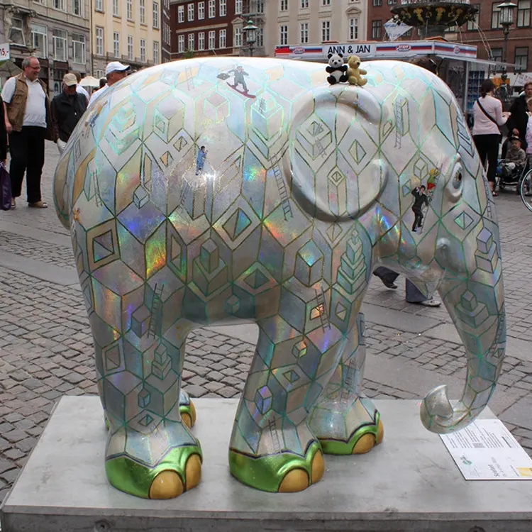 Estatua de fibra de vidrio de elefante de poliresina, escultura para decoración, precio barato de fábrica