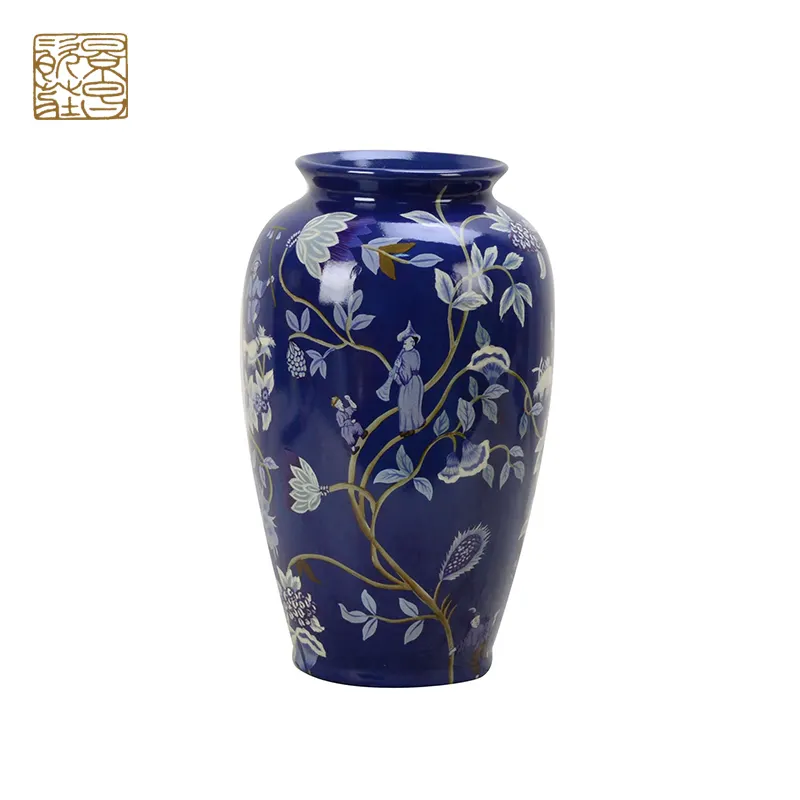 ファッション中国ブルー釉薬セラミックブルー花瓶
