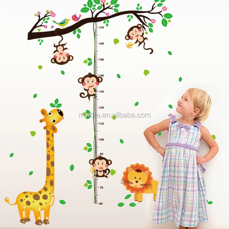 Pegatinas de pared extraíbles con dibujos de animales en 3d para habitación de niños, pegatinas para medir la altura del árbol