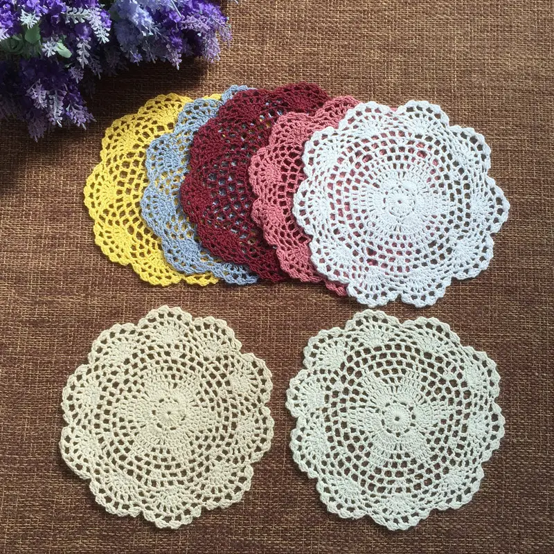 Modern lace cotton table place mat cloth crochet placemat tea coffee round pad Hollowed-out circular decorative pad