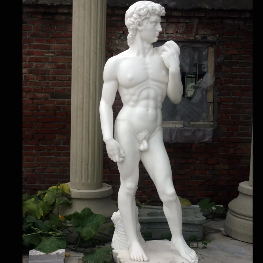 Famosa Italia statua natual pietra di marmo bianco David statua di figura per la casa decorazione del giardino