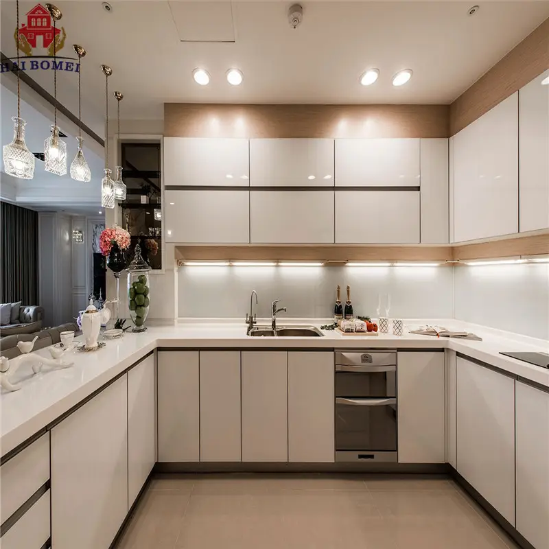 Bomei Professional Design Modern Modular White Color MDF Painting Kitchen cabinets