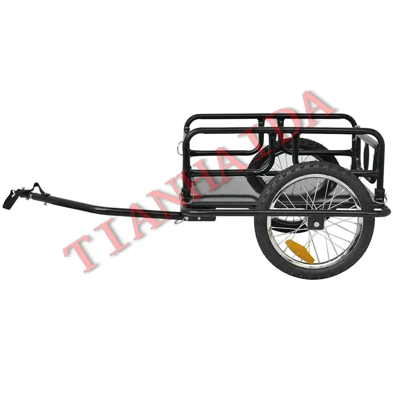 Remorque de vélo pliable noire avec crochet TC3005, pour voyage de bagages simple sur voie, bon marché, offre spéciale