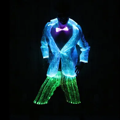 Trajes de fiesta de fibra óptica, Rave, LED, Festival de Música, iluminan la oscuridad, ropa brillante