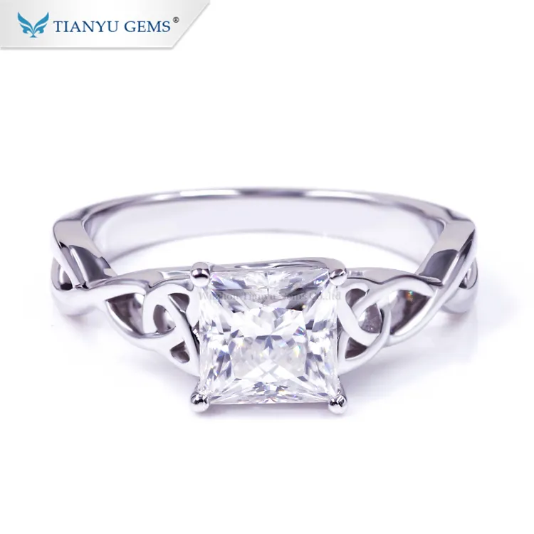 Tianyu Gem Princess Bright Cut 18k White Gold Moissanite Diamond Ring