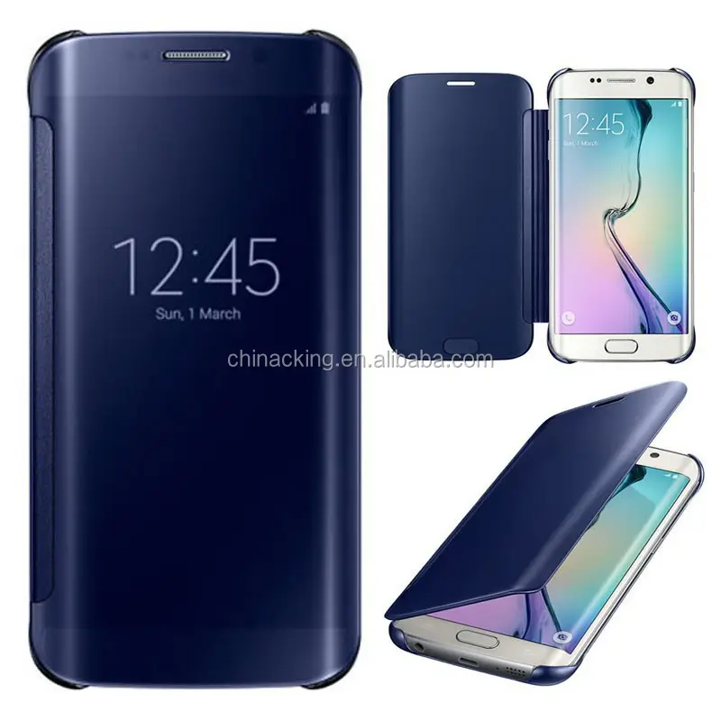 Capa de couro espelhada para samsung galaxy, capa transparente de auto dormir acordar