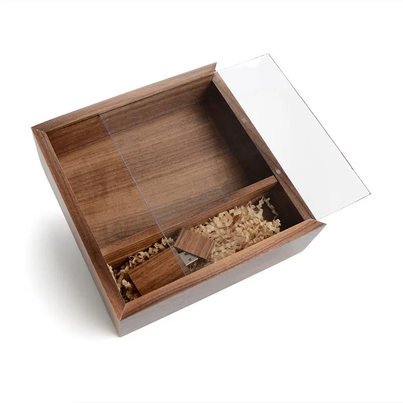 Caja de almacenamiento de fotos de boda elegante Simple unidad flash USB caja de álbum de madera para regalo