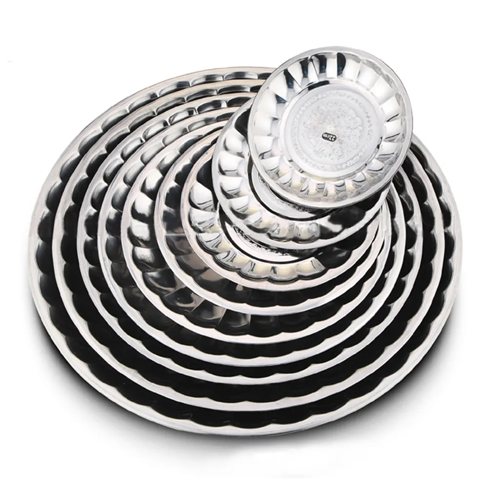 Low price ss410 Arab round food tray stainless steel serving tray