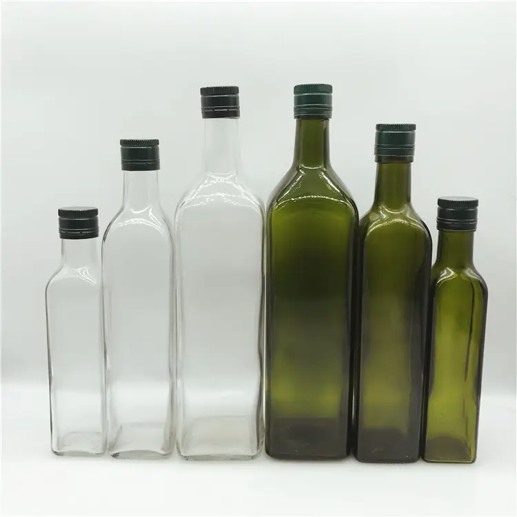 100ml 250ml 500ml 750ml 1L Plaza Marasca de aceite de cocina botella de vidrio de aceite de oliva con tapa de metal