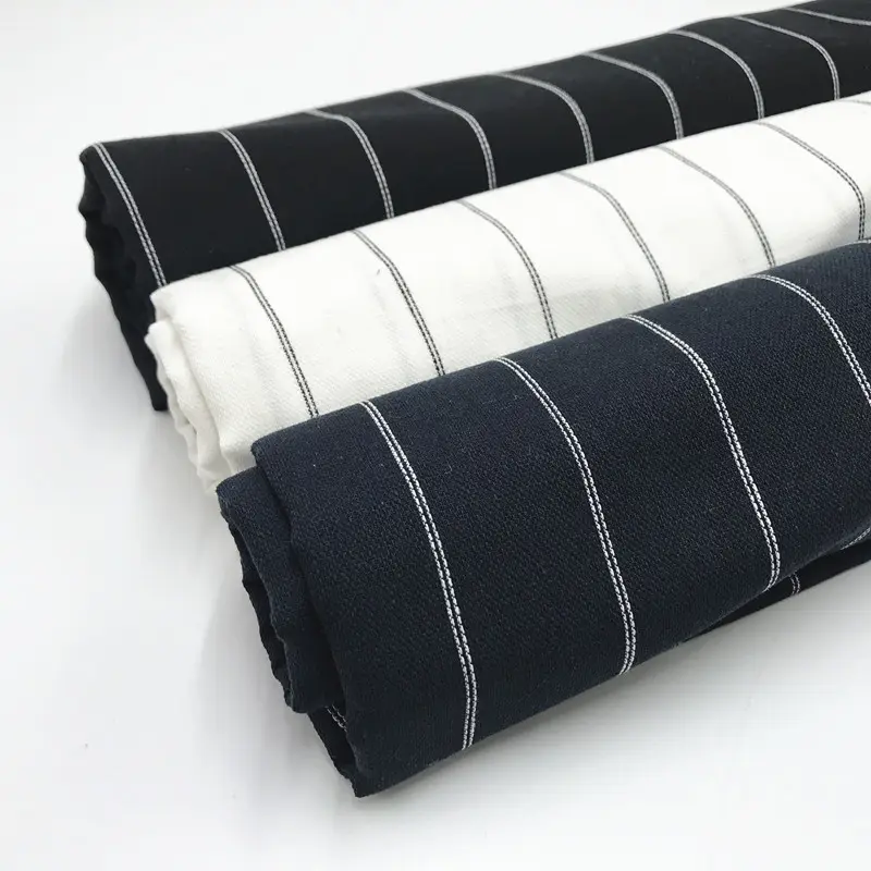 Alta qualidade de algodão e linho fios tingidos tecido listrado preto e branco