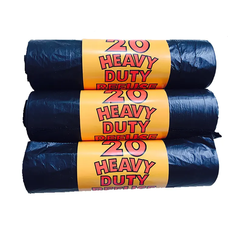 Heavy duty disposable black color plastic garbage bag on roll for household