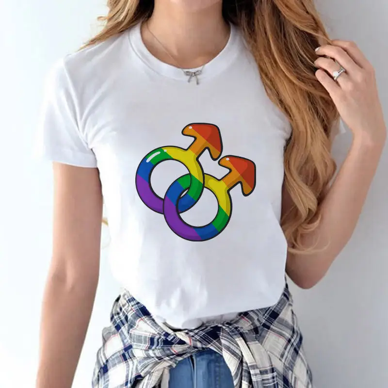 T-shirt en coton avec motif humoristique, vente en gros, vêtements artisanaux et gays, sur mesure, symbole arc-en-ciel imprimé