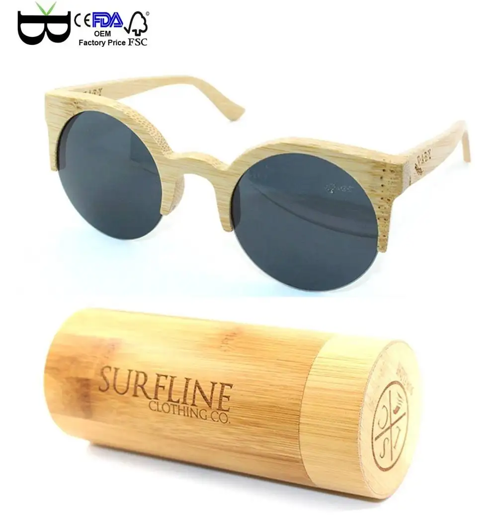 Trendy Half Frame Rimless round Sunglasses Women 2018 Fashionable Brand Designer Vintage Bamboo Sun glasses