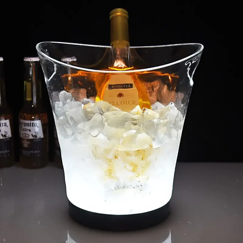 Personalizado de acrílico transparente ps plástico cerveza, vino botella de champán servicio cubo de hielo con luz led