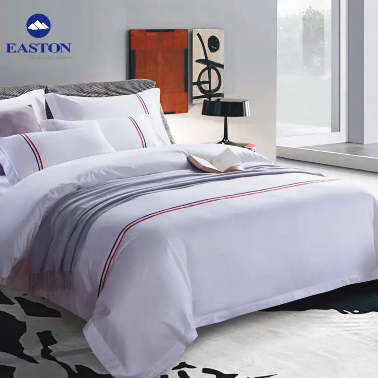 60s t300 100% algodón tamaño king hotel blanco ropa de cama de hotel de 5 estrellas europeo conjunto ropa de cama para hotel fittet hoja de